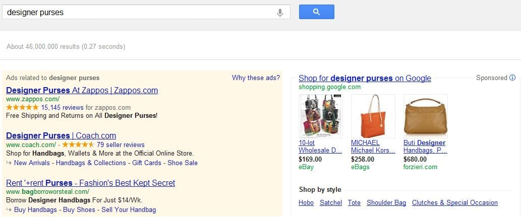Google shopping screen shot