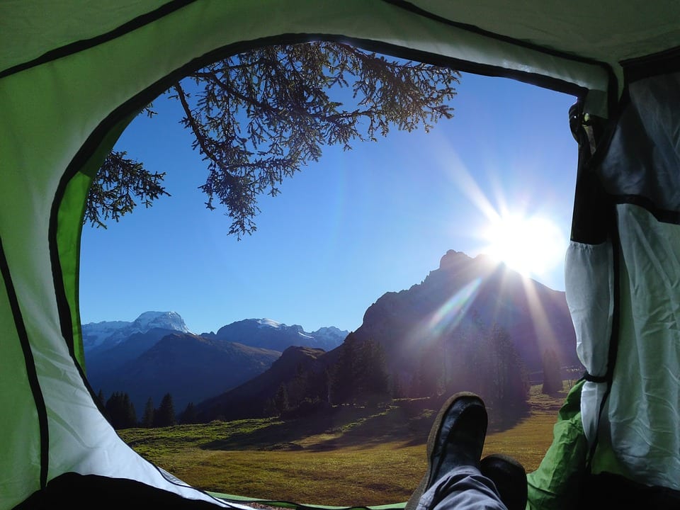 View of mountain from inside tent